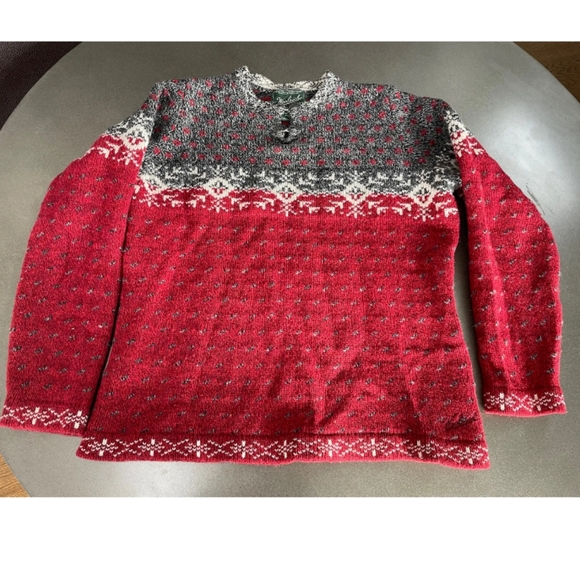 Woolrich | Lambswool Snowflake Winter Sweater Deep Ruby Multi Size Small - Picture 8 of 15